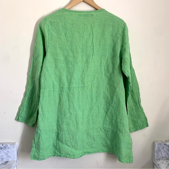 FLAX SALE Linen Longline Oversized Striped Button Top Green size 4-6 (P) - Picture 2 of 10